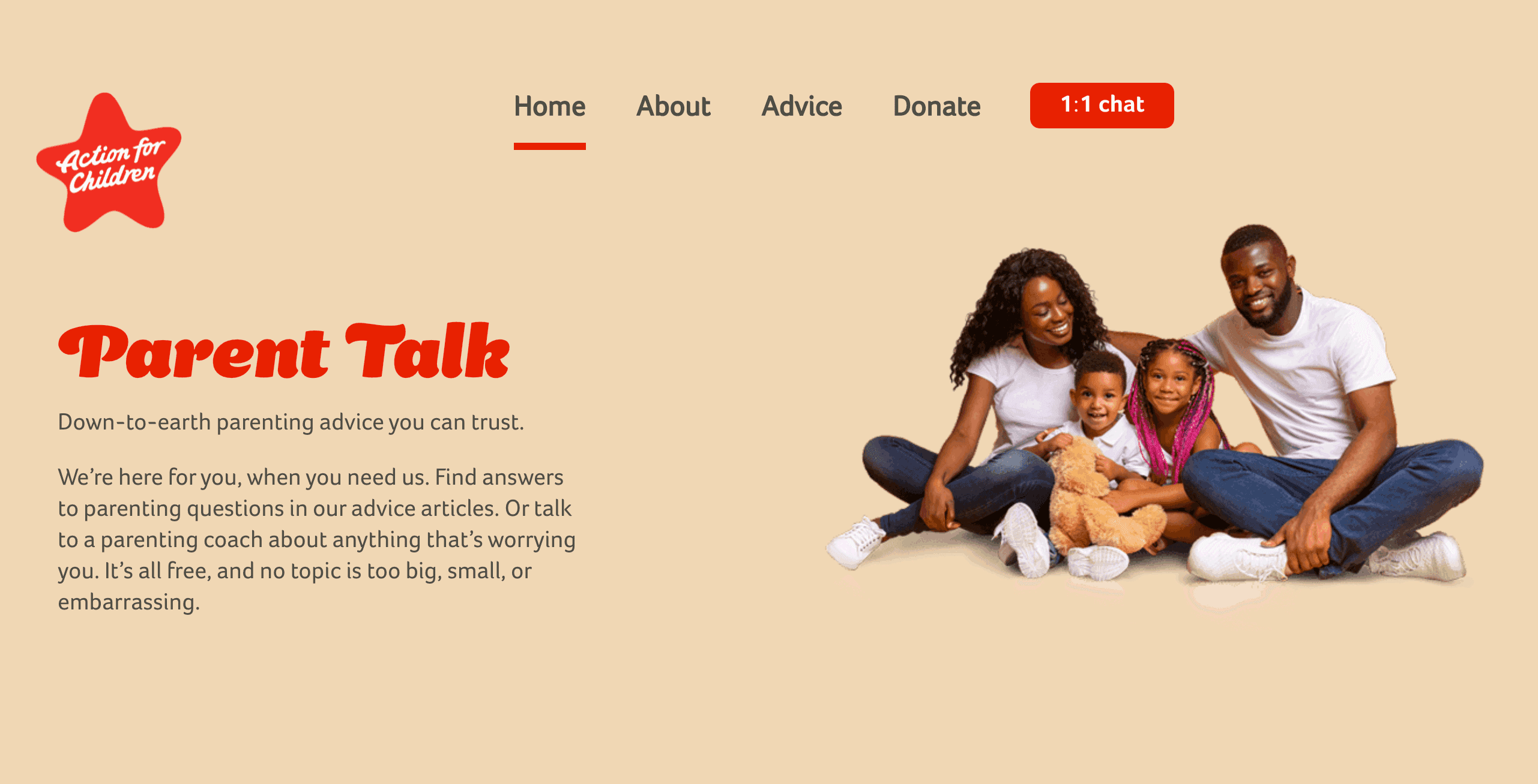 Action for Children Live Chat interface