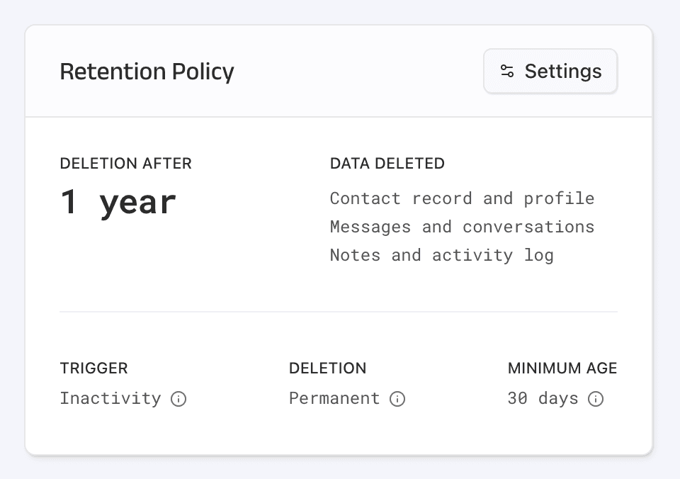 Retention policy configuration showing period settings and trigger options