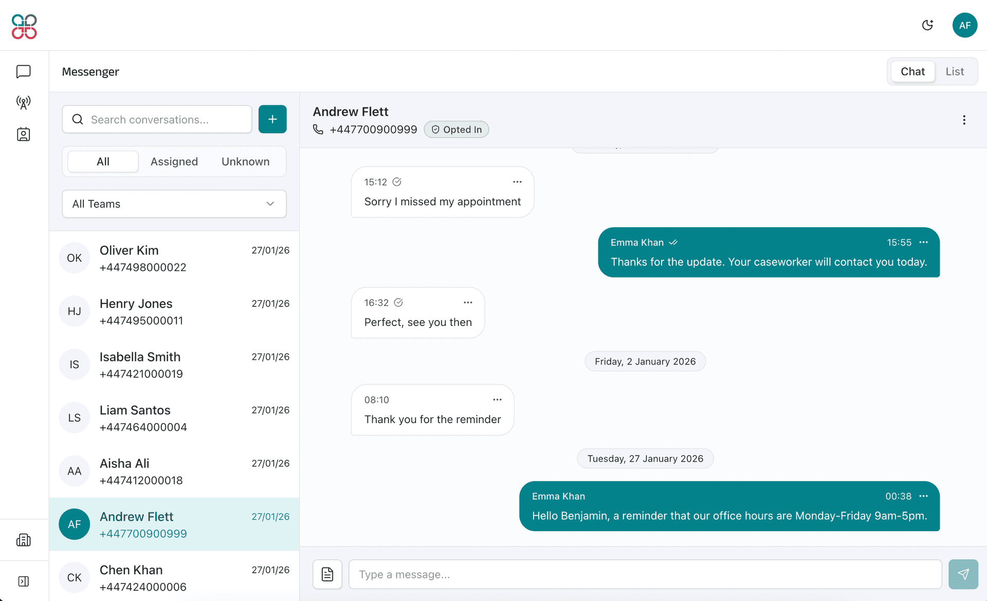 EnquiryDesk SMS interface